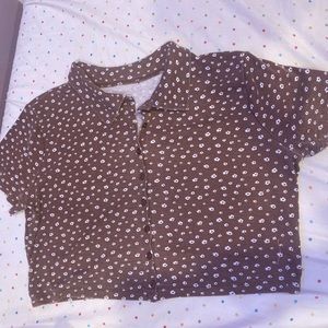 Brown flowered crop top collar neck, used a few times